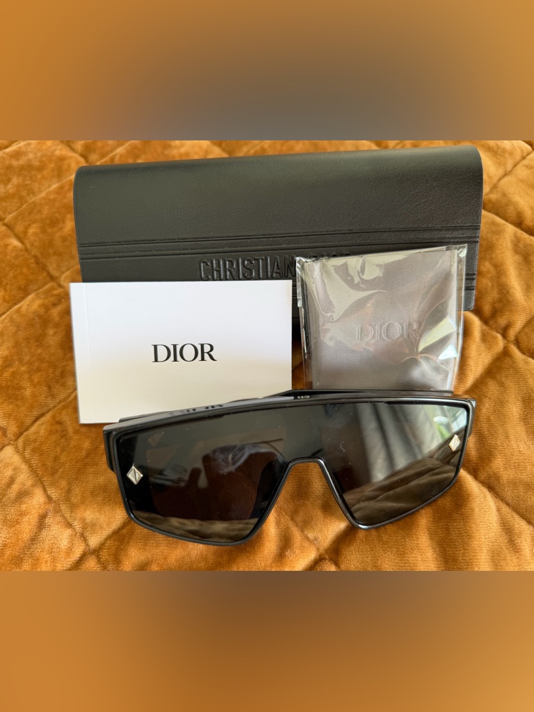 Dior Oversized Shield Sunglasses Black Luxury Statement With Full Set